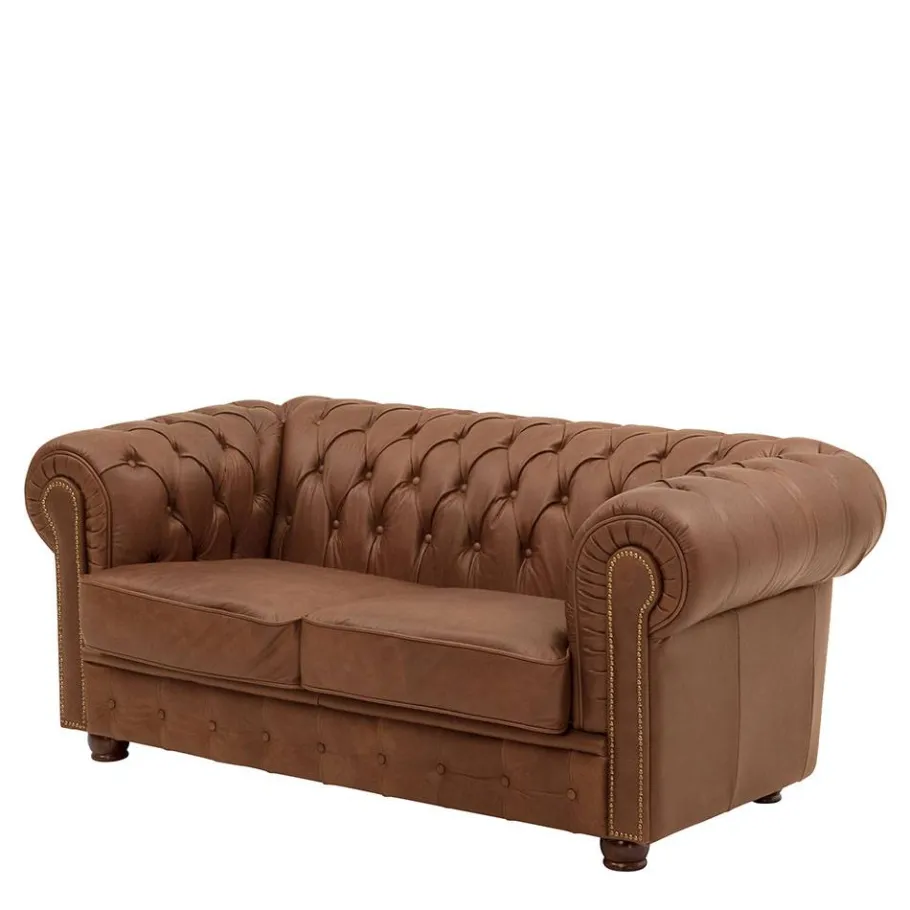 Discount Wohnen Leder Zweisitzer-Sofa im Chesterfield Design - Gonron