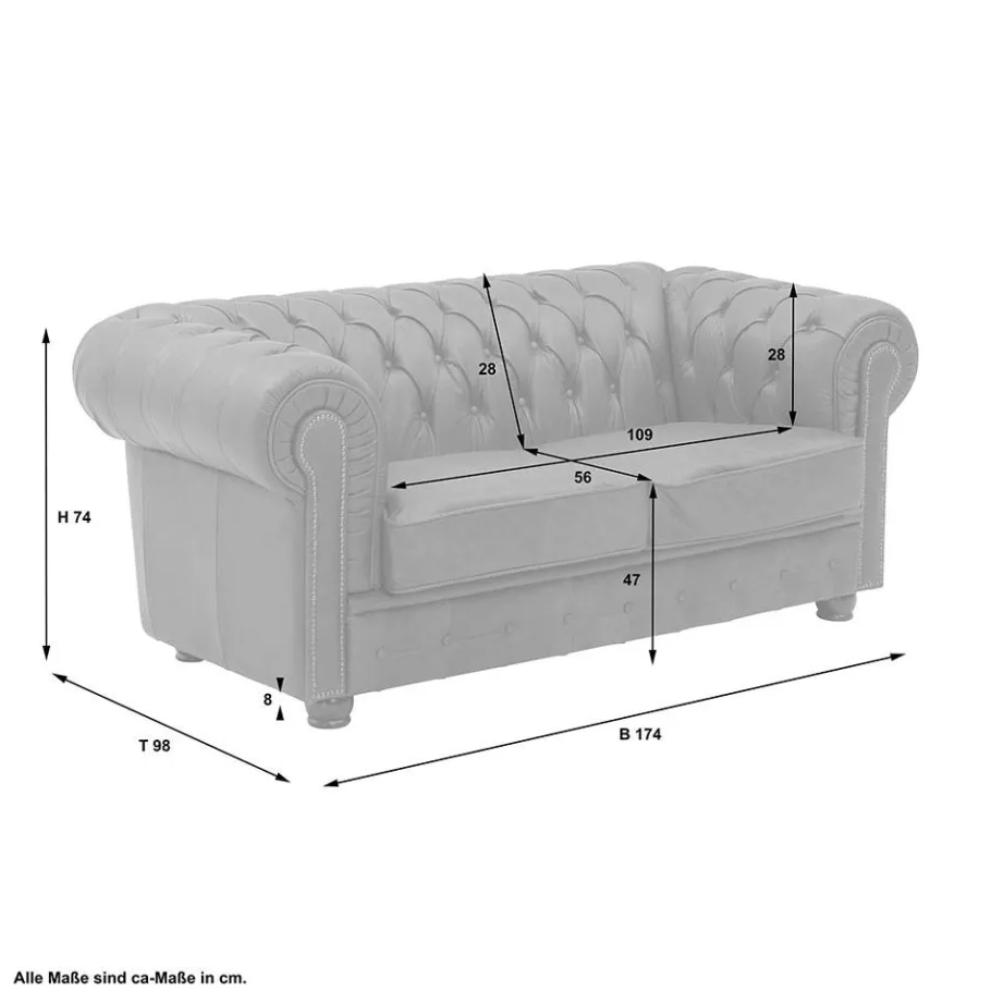 Discount Wohnen Leder Zweisitzer-Sofa im Chesterfield Design - Gonron