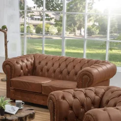 Discount Wohnen Leder Zweisitzer-Sofa im Chesterfield Design - Gonron