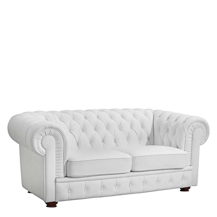 Outlet Wohnen Ledersofa in Weiß - Chesterfield Look - Dossera