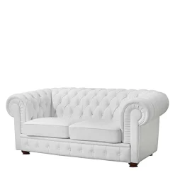 Outlet Wohnen Ledersofa in Weiß - Chesterfield Look - Dossera