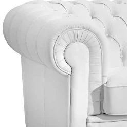 Outlet Wohnen Ledersofa in Weiß - Chesterfield Look - Dossera