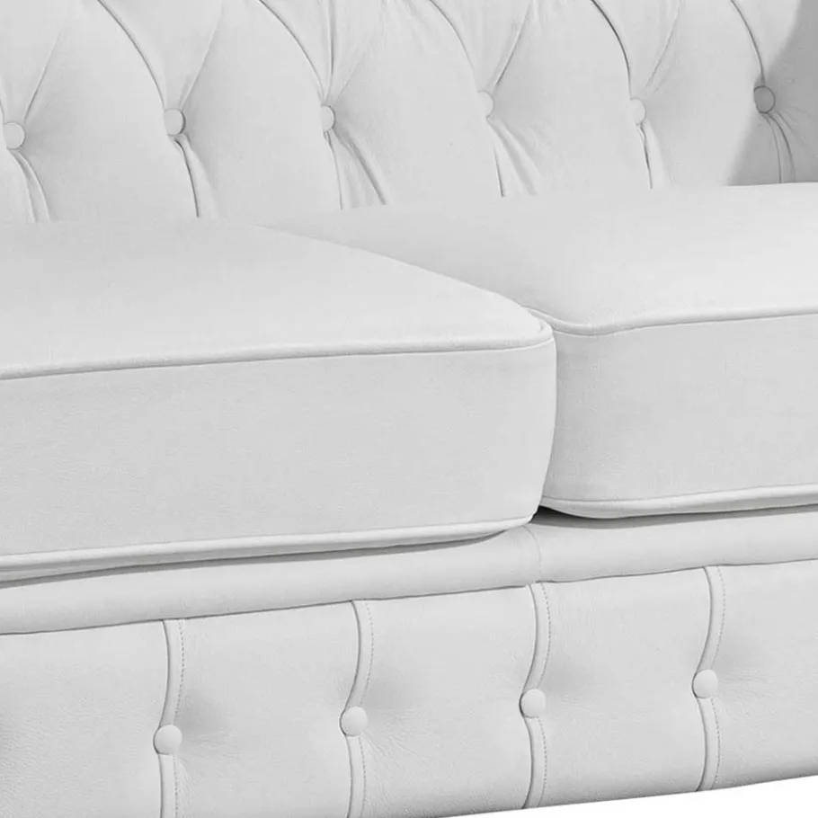 Outlet Wohnen Ledersofa in Weiß - Chesterfield Look - Dossera