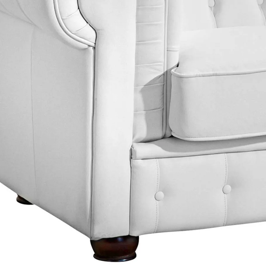 Outlet Wohnen Ledersofa in Weiß - Chesterfield Look - Dossera