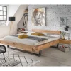 Outlet Wohnen Loft Balkenbett mit 2 Hänge-Nachttischen Basiclicata aus Wildeiche (dreiteilig)