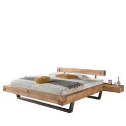 Outlet Wohnen Loft Balkenbett mit 2 Hänge-Nachttischen Basiclicata aus Wildeiche (dreiteilig)