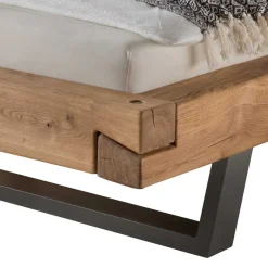 Outlet Wohnen Loft Balkenbett mit 2 Hänge-Nachttischen Basiclicata aus Wildeiche (dreiteilig)