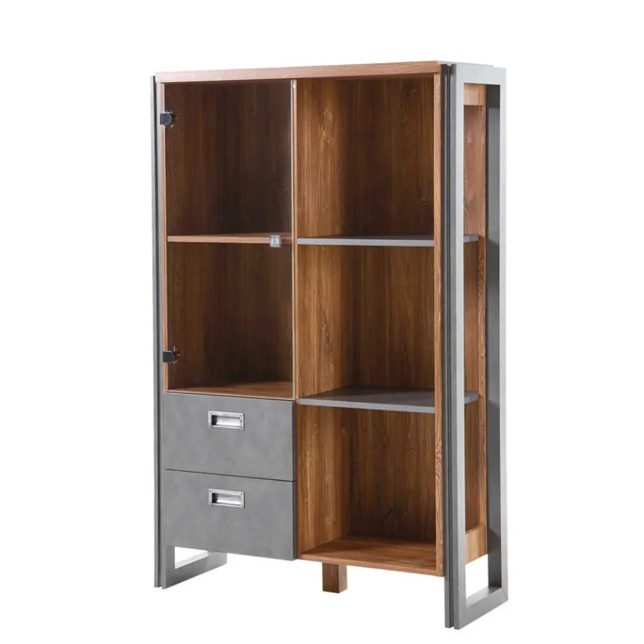 Clearance Wohnen Loft Design Highboard im Eiche dunkel Dekor und Schwarz - Rompira