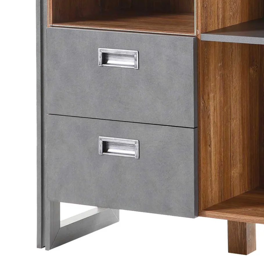 Clearance Wohnen Loft Design Highboard im Eiche dunkel Dekor und Schwarz - Rompira