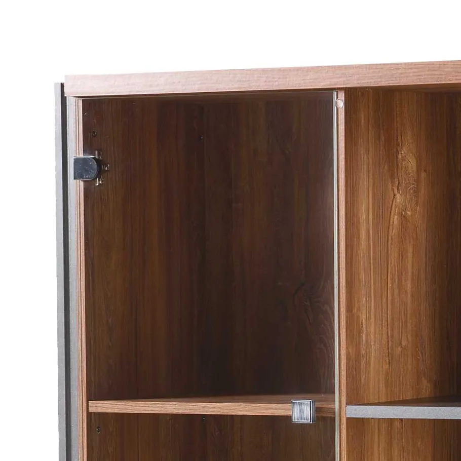 Clearance Wohnen Loft Design Highboard im Eiche dunkel Dekor und Schwarz - Rompira