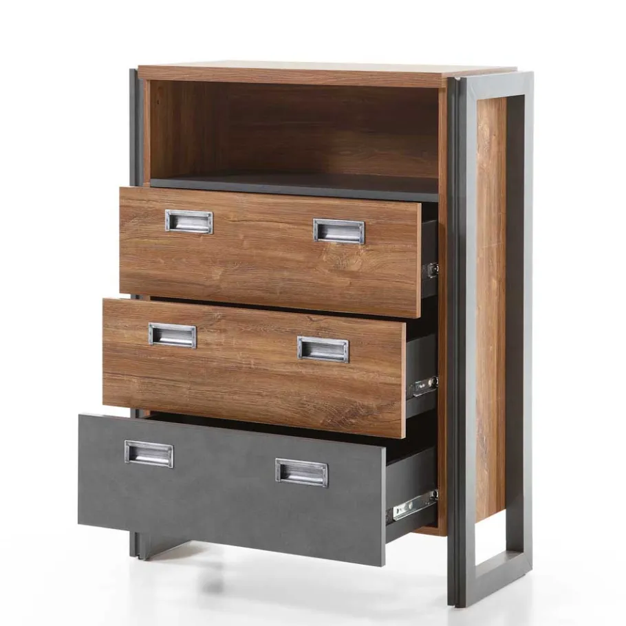 Best Wohnen Loft Design Kommode im Eiche dunkel Dekor und Schwarz - Rompira
