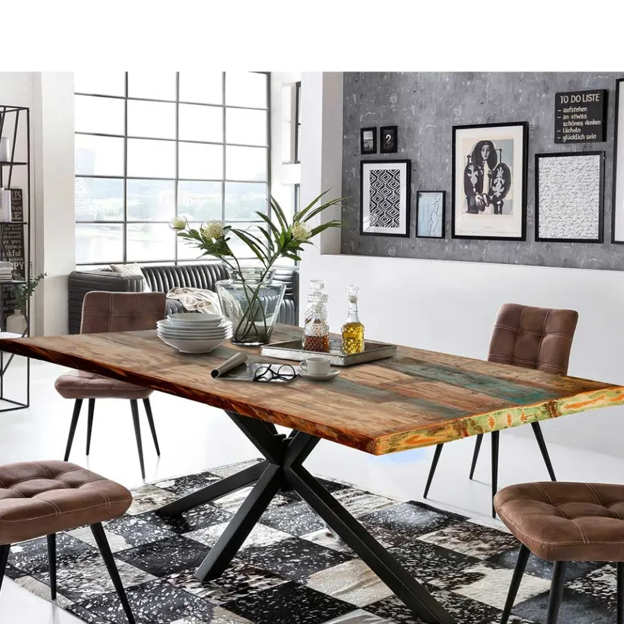 Clearance Wohnen Loft Design Tisch aus mehrfarbigen Recyclingholz - Leviza