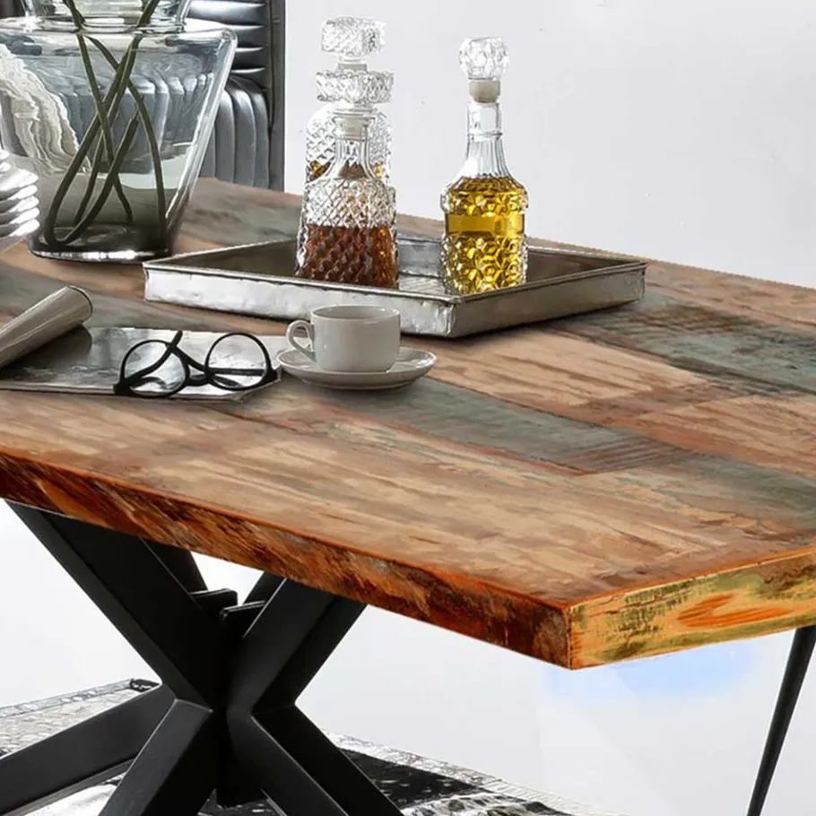 Clearance Wohnen Loft Design Tisch aus mehrfarbigen Recyclingholz - Leviza