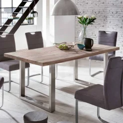 Online Wohnen Loft Designtisch Deluiga mit Edelstahl Gestell