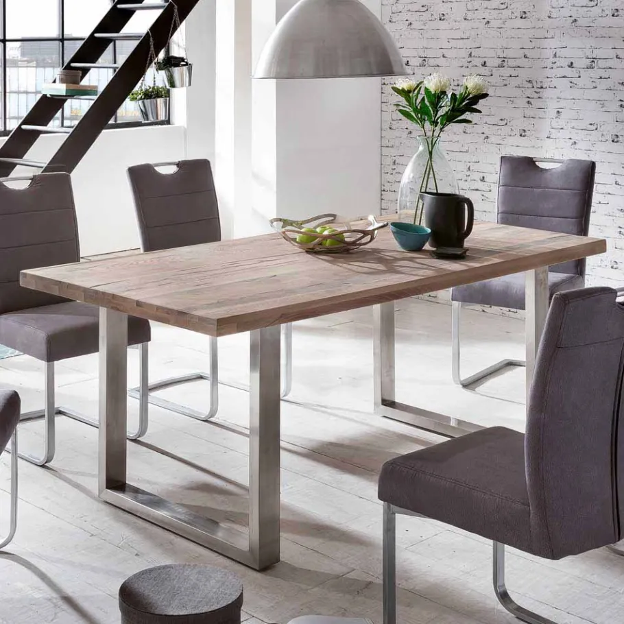 Online Wohnen Loft Designtisch Deluiga mit Edelstahl Gestell