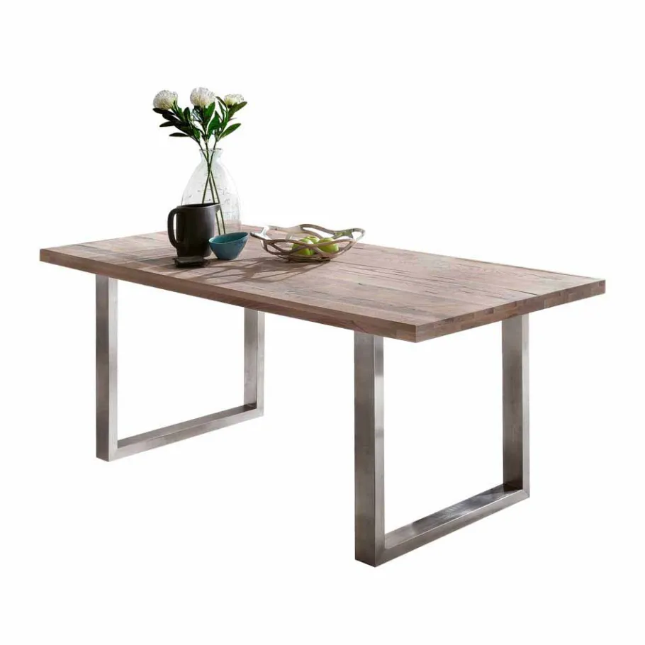 Online Wohnen Loft Designtisch Deluiga mit Edelstahl Gestell