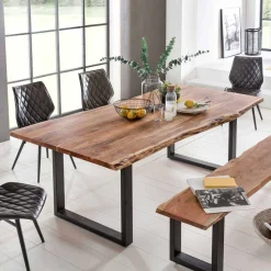 New Wohnen Loft Esstisch Viamare mit Baumkante Akazie massiv