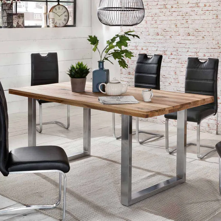 Online Wohnen Loft Tisch Nestore aus Eiche und Edelstahl
