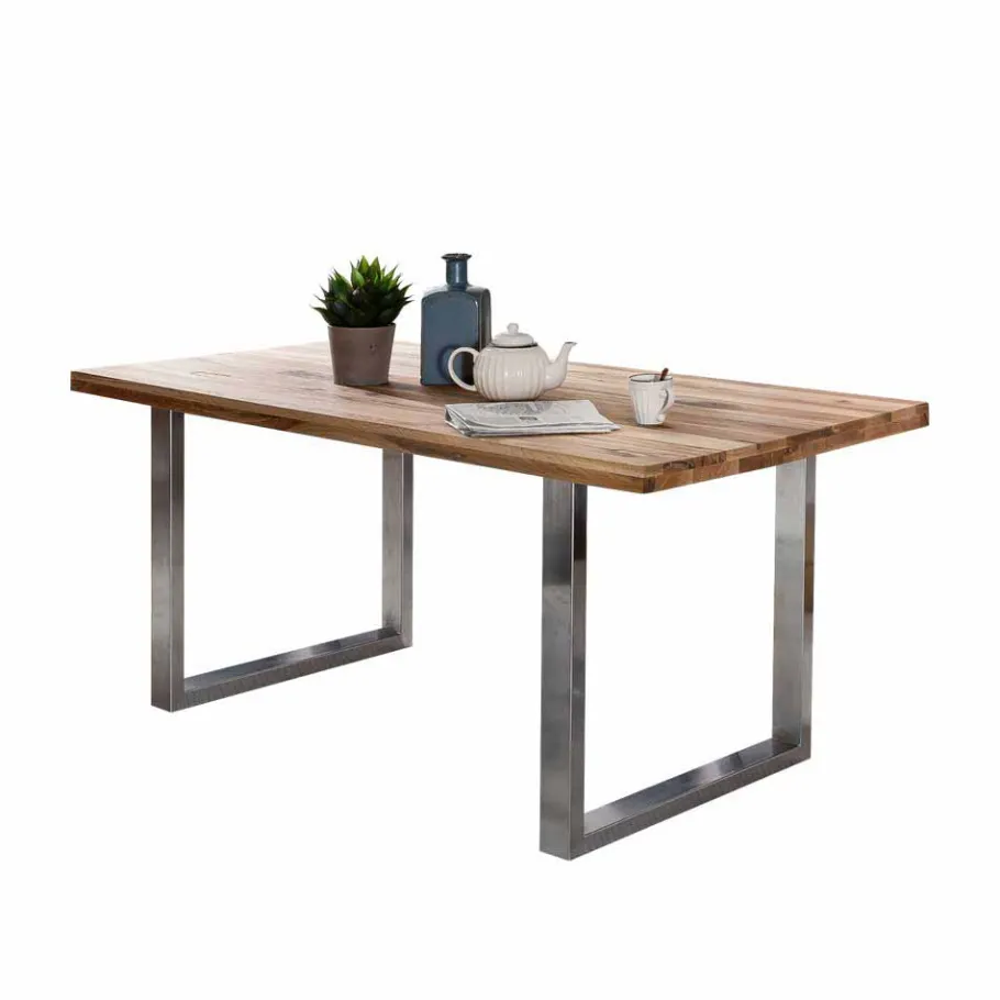 Online Wohnen Loft Tisch Nestore aus Eiche und Edelstahl