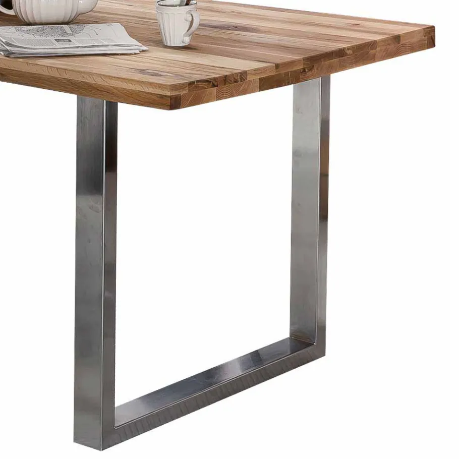 Online Wohnen Loft Tisch Nestore aus Eiche und Edelstahl