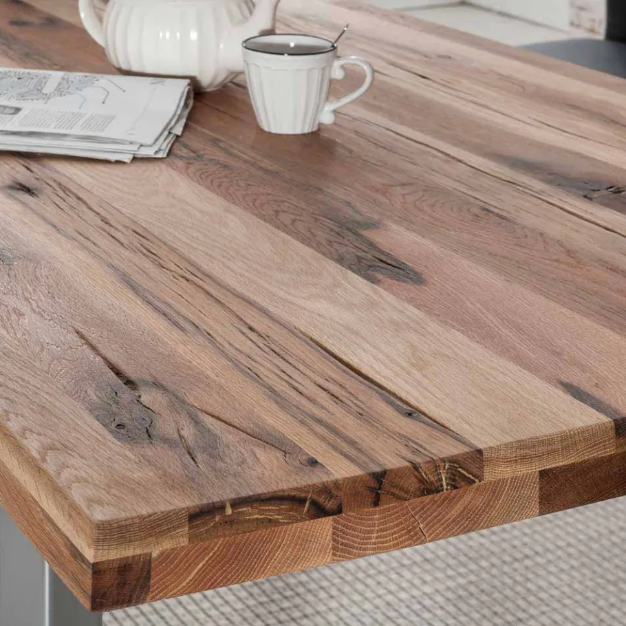 Online Wohnen Loft Tisch Nestore aus Eiche und Edelstahl
