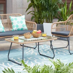 Sale Wohnen Lounge Sitzgruppe aus Geflecht in Beige - Renzo (vierteilig)