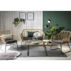 Sale Wohnen Lounge Sitzgruppe aus Geflecht in Beige - Renzo (vierteilig)