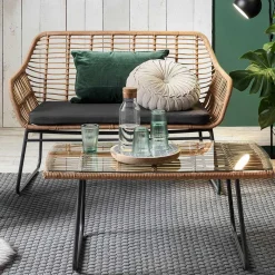 Sale Wohnen Lounge Sitzgruppe aus Geflecht in Beige - Renzo (vierteilig)