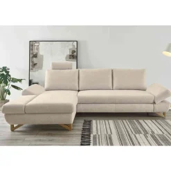 New Wohnen L-Sofa mit Schlaffunktion in Creme & Buche - Baonga