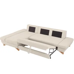 New Wohnen L-Sofa mit Schlaffunktion in Creme & Buche - Baonga