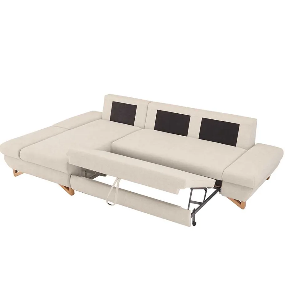 New Wohnen L-Sofa mit Schlaffunktion in Creme & Buche - Baonga