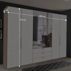 Outlet Wohnen 3m Topp Kleiderschrank 3-türig mit Spiegel - Vaclyn