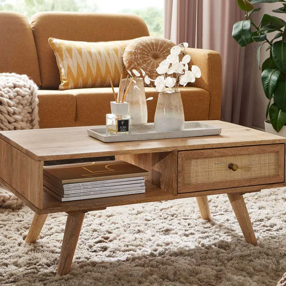 Sale Wohnen Mangoholz Couchtisch mit Fach & Schublade - Kanados