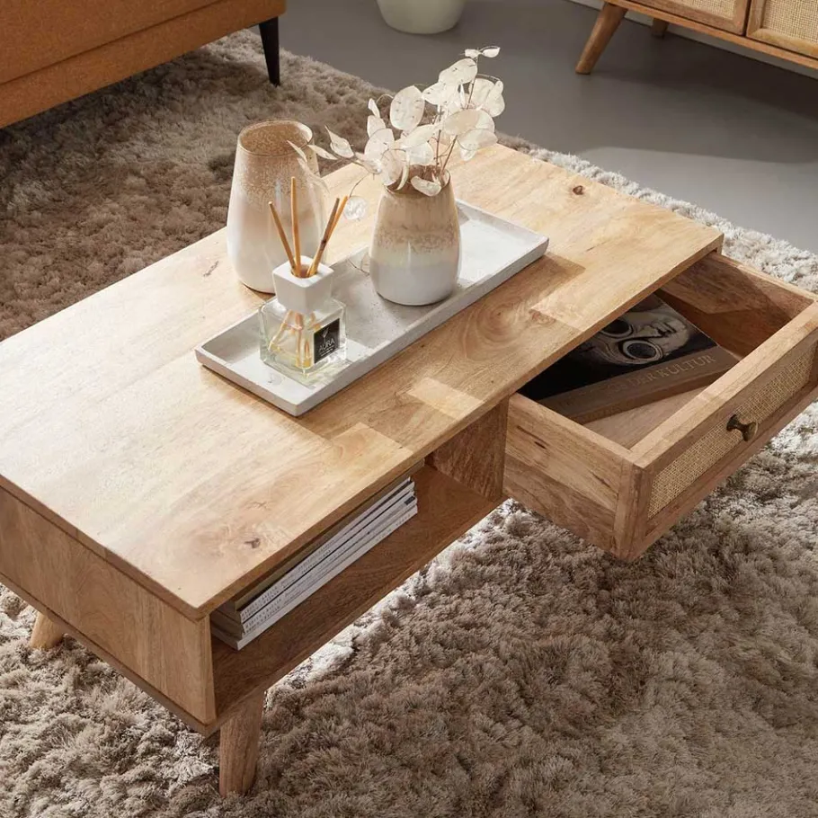 Sale Wohnen Mangoholz Couchtisch mit Fach & Schublade - Kanados