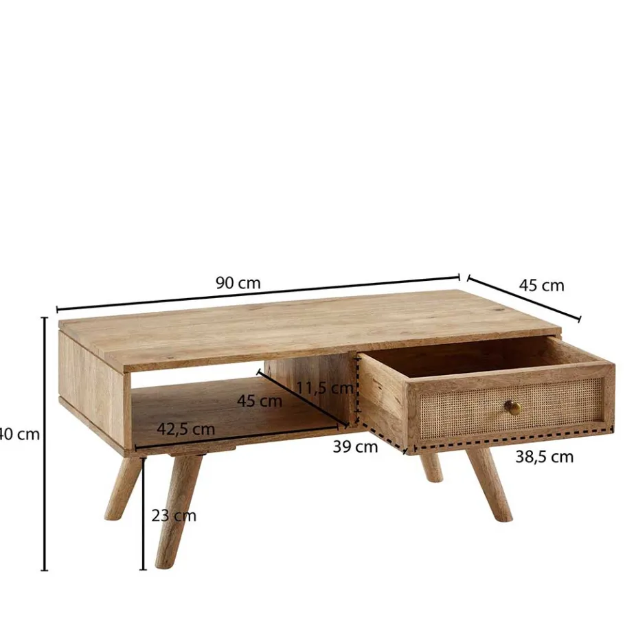 Sale Wohnen Mangoholz Couchtisch mit Fach & Schublade - Kanados