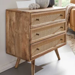 New Wohnen Mangoholz Kommode mit Rattan Geflecht Fronten - Kanados