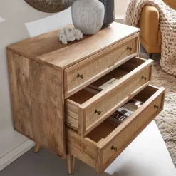New Wohnen Mangoholz Kommode mit Rattan Geflecht Fronten - Kanados