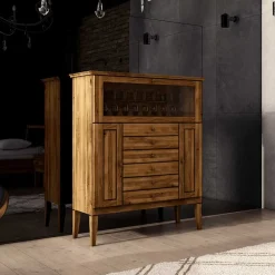 Sale Wohnen Massivholz Highboard Masdamos mit Glasklappe