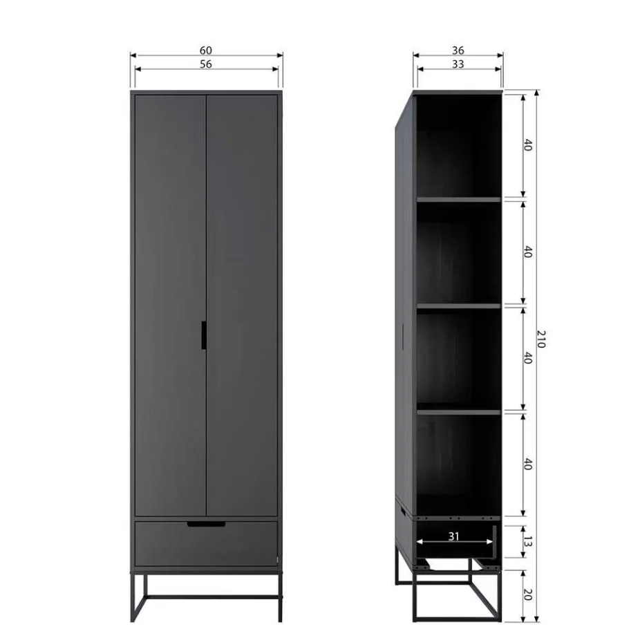 Discount Wohnen Massivholz Schrank in Schwarz - Almery