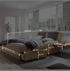 Discount Wohnen Massivholz-Doppelbett Brodivana mit Bettschubladen