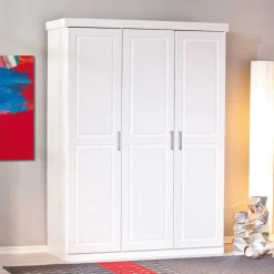 Outlet Wohnen Massivholz-Kleiderschrank Nabrosia in Weiß