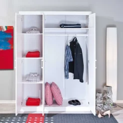 Outlet Wohnen Massivholz-Kleiderschrank Nabrosia in Weiß