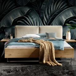 Discount Wohnen Material Mix Doppelbett und Nachttischen - Kaldes (dreiteilig)