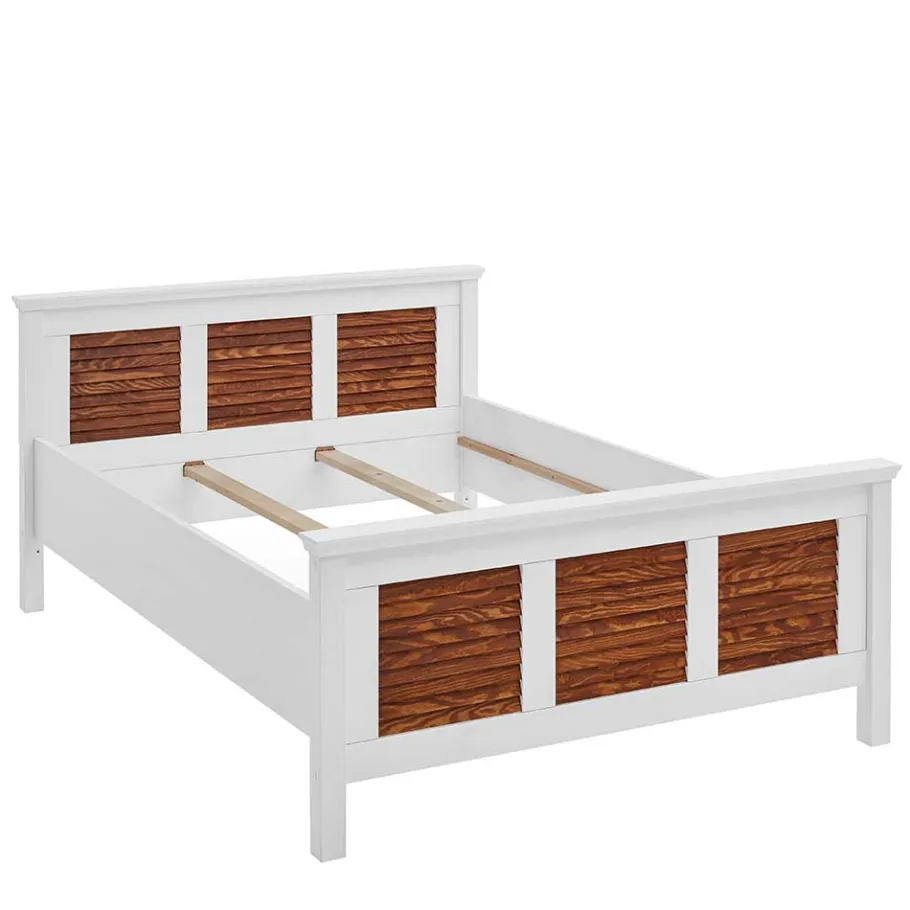 Hot Wohnen Modern Country Bett in Weiß mit Bernstein - Chako