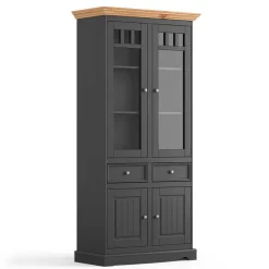 Clearance Wohnen Modern Country Vitrinenschrank in Grau & Kiefer - Eromsia