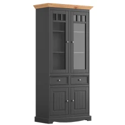 Clearance Wohnen Modern Country Vitrinenschrank in Grau & Kiefer - Eromsia