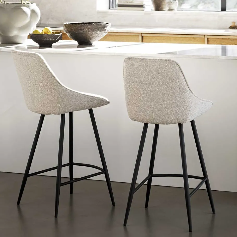Sale Wohnen Moderne Boucle Barstühle in Beige - Alberta (2er Set)
