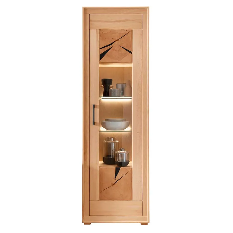 Discount Wohnen Moderne 1-türige Vitrine aus Kernbuche geölt - Sarosca