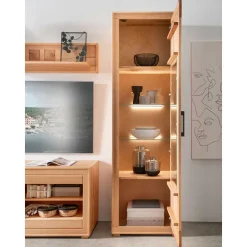 Discount Wohnen Moderne 1-türige Vitrine aus Kernbuche geölt - Sarosca
