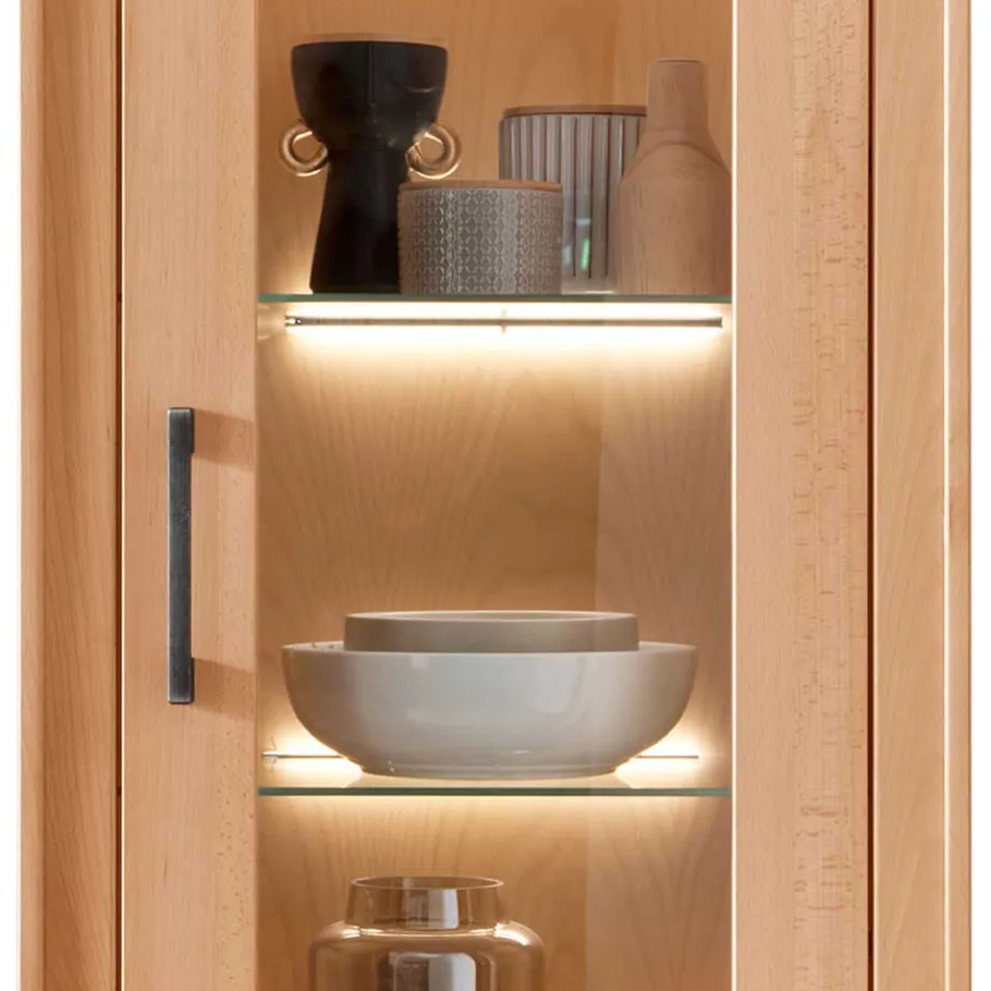 Discount Wohnen Moderne 1-türige Vitrine aus Kernbuche geölt - Sarosca
